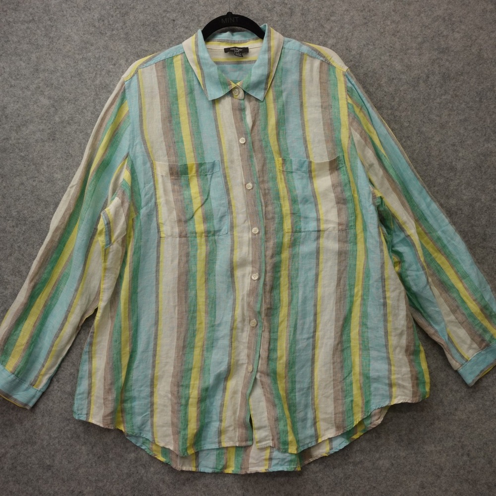 LORD TAYLOR Linen Top Womens 3X Oversized Lagenlook Flax Pastel Stripe Plus Size